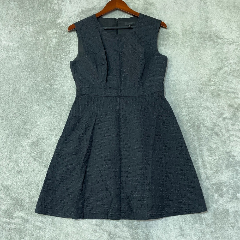 J. Crew Women's 10P Black Matelasse Fit & Flare Mini Dress Cotton Blend